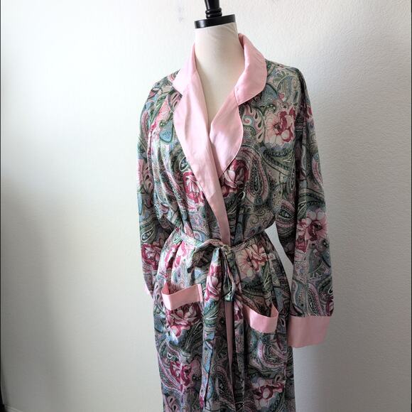 Vintage Y2K Victoria's Secret Gold Label Robe Medium Pink Floral Night Dress - Picture 6 of 8